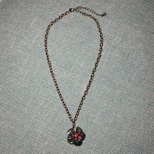 Elegant Gold and Teal Flower Pendant Necklace